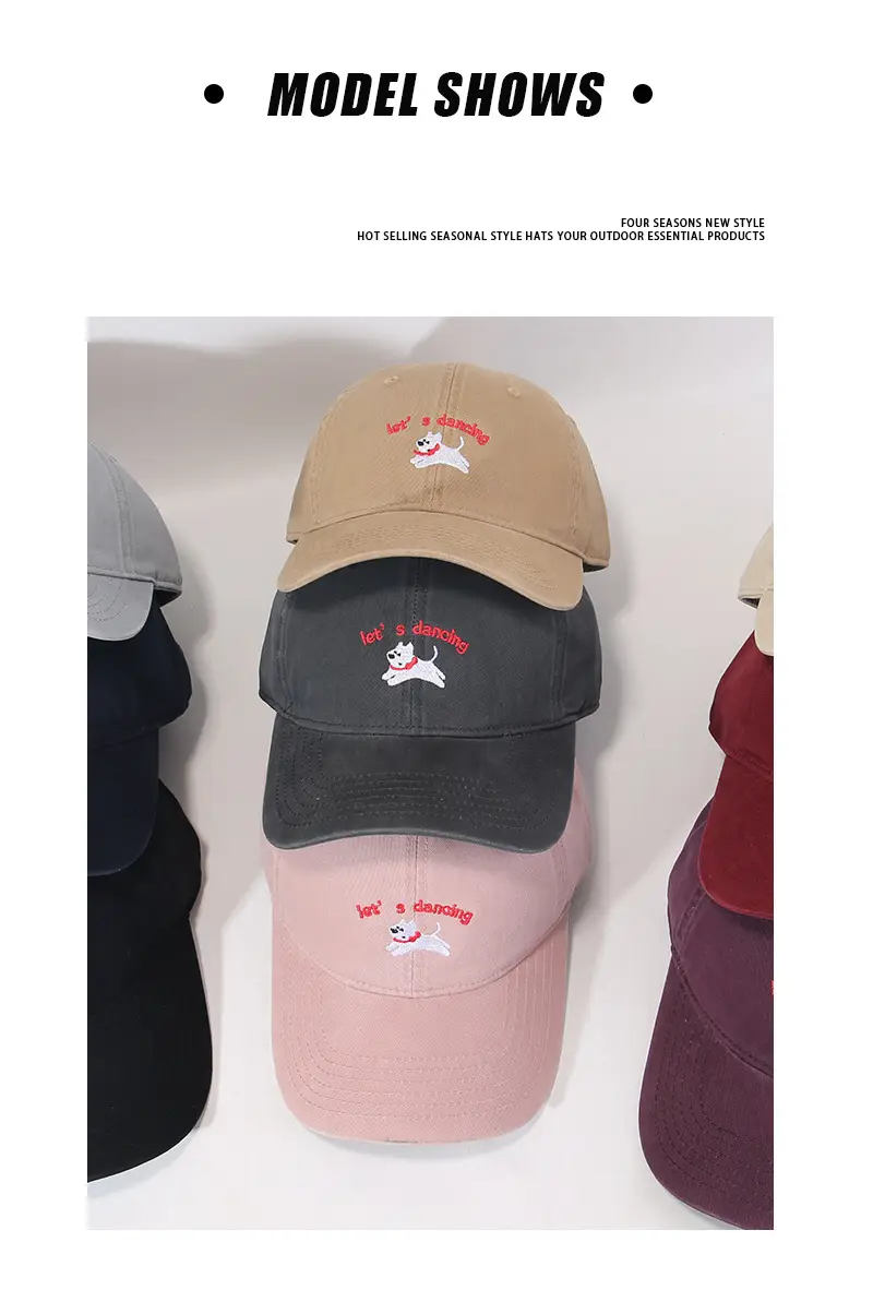 Maroon Embroidered "Let's Puppies" Cap for Girls — feature 2