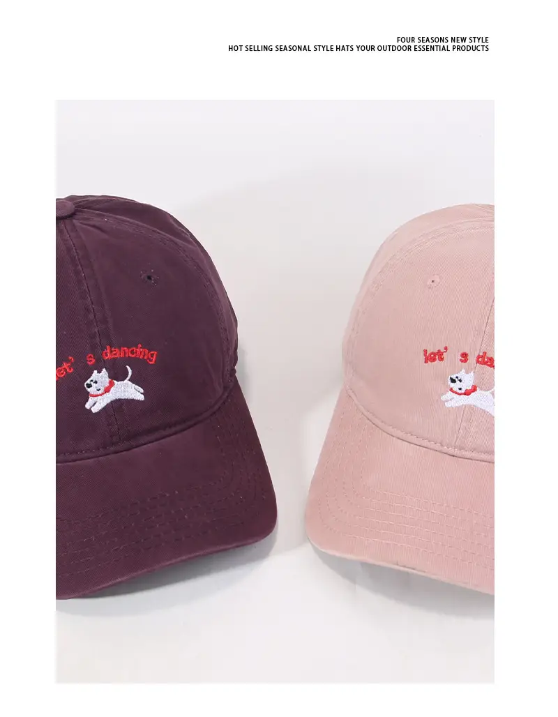 Maroon Embroidered "Let's Puppies" Cap for Girls — feature 4
