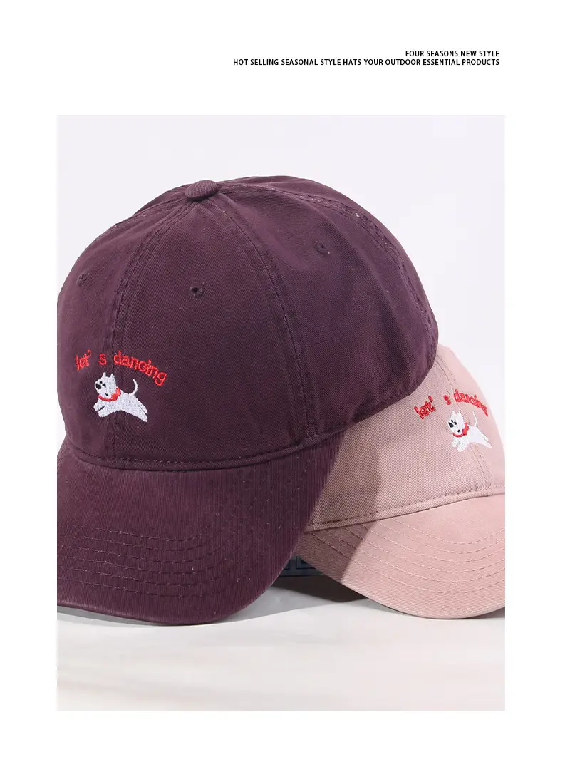 Maroon Embroidered "Let's Puppies" Cap for Girls — feature 5