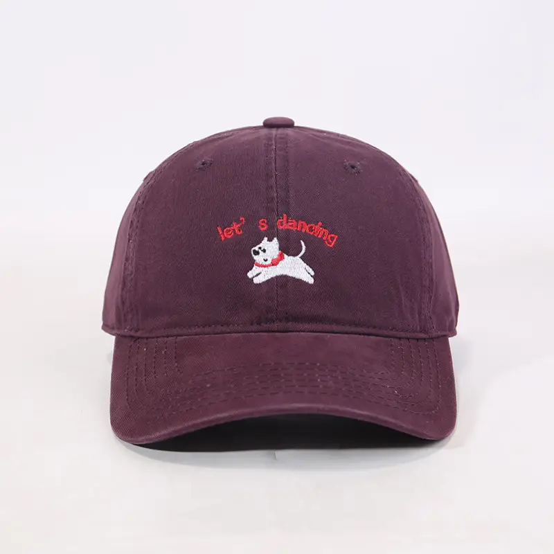 Maroon Embroidered "Let's Puppies" Cap for Girls