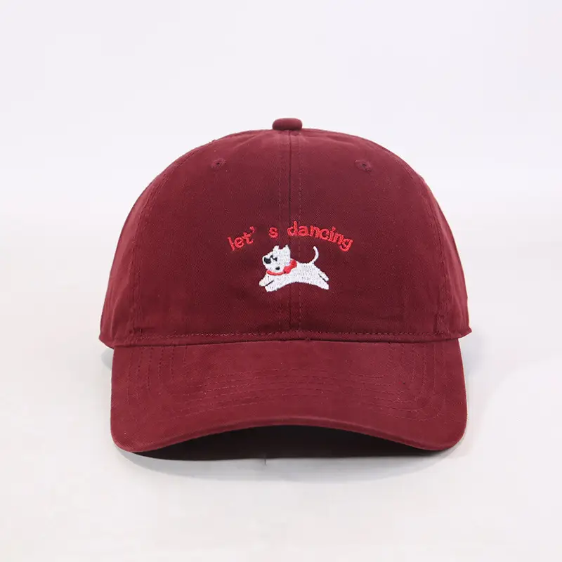Maroon Embroidered "Let's Puppies" Cap for Girls