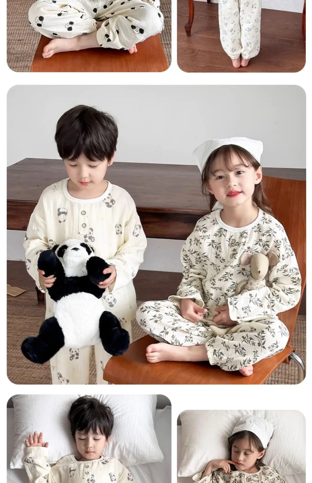 Children's Pajamas Spring and Summer Cotton Home Clothes suit New Boys and Girls Spring Clothes Baby Summer Gauze Long Sleeve — feature 15