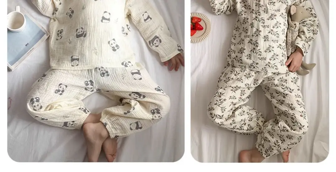 Children's Pajamas Spring and Summer Cotton Home Clothes suit New Boys and Girls Spring Clothes Baby Summer Gauze Long Sleeve — feature 16