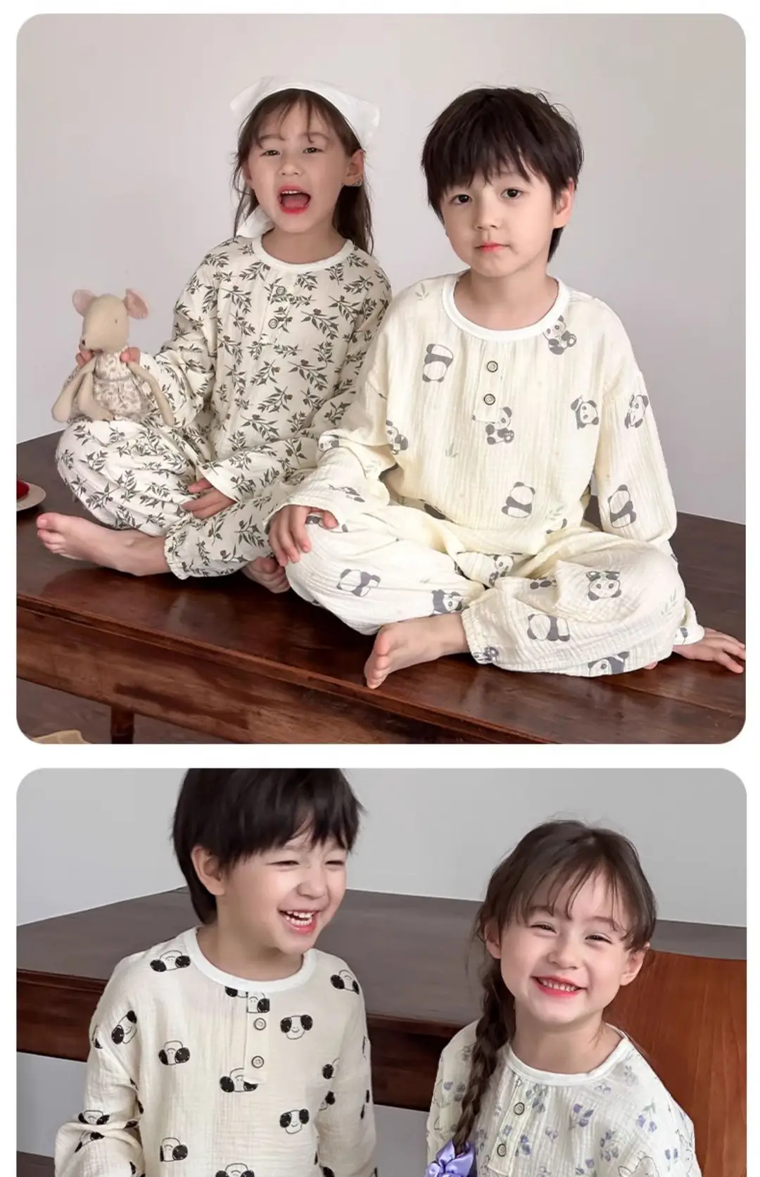 Children's Pajamas Spring and Summer Cotton Home Clothes suit New Boys and Girls Spring Clothes Baby Summer Gauze Long Sleeve — feature 17