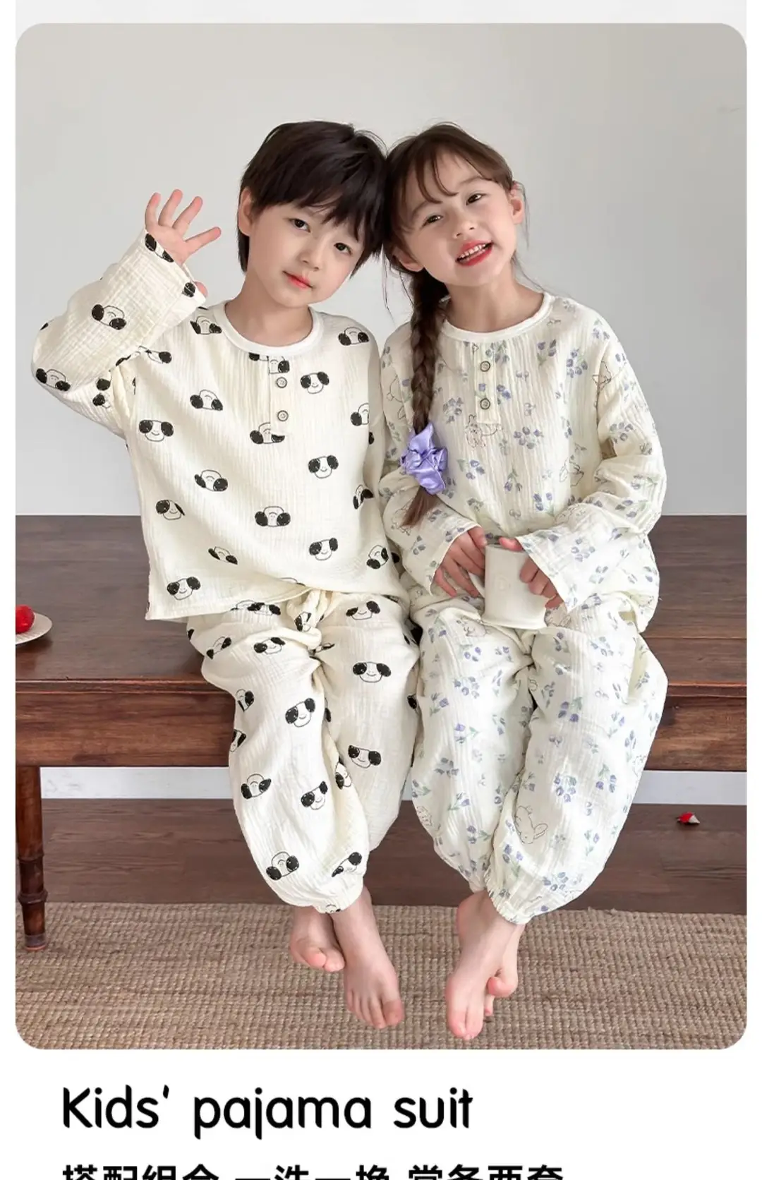 Children's Pajamas Spring and Summer Cotton Home Clothes suit New Boys and Girls Spring Clothes Baby Summer Gauze Long Sleeve — feature 4