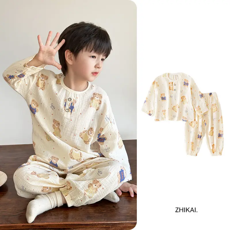 Children's Pajamas Spring and Summer Cotton Home Clothes suit New Boys and Girls Spring Clothes Baby Summer Gauze Long Sleeve
