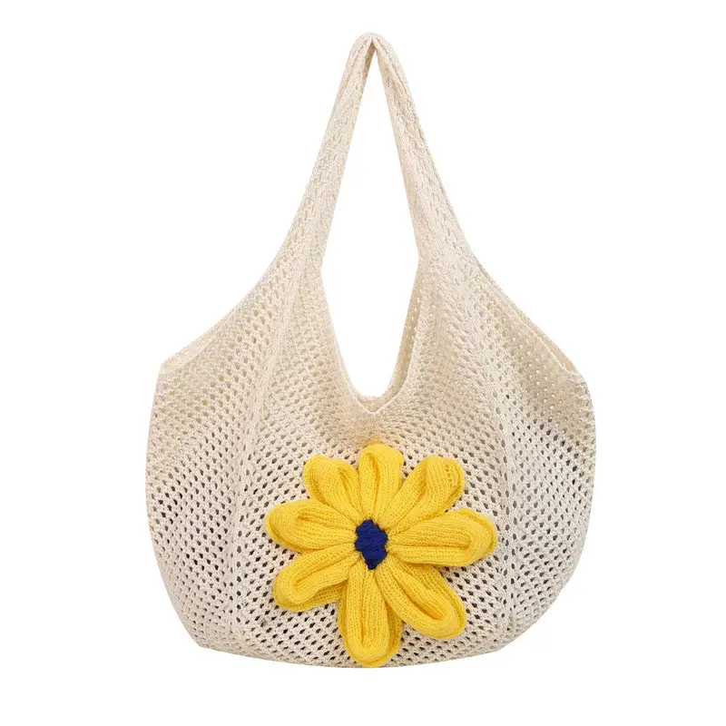 Women Woven Floral Shoulder Bag Yellow Blue Flower - Image 7