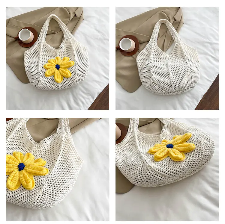 Women Woven Floral Shoulder Bag Yellow Blue Flower — feature 13