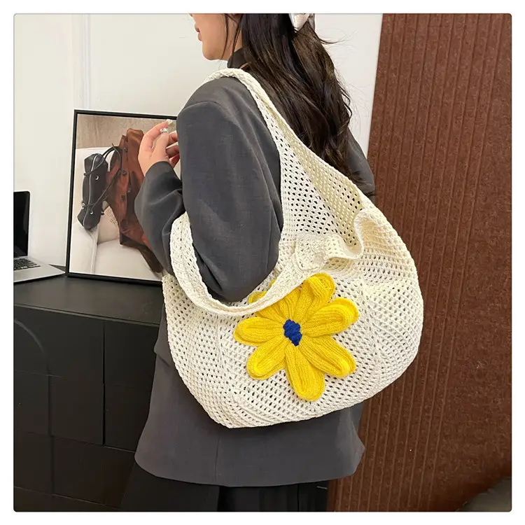 Women Woven Floral Shoulder Bag Yellow Blue Flower — feature 20