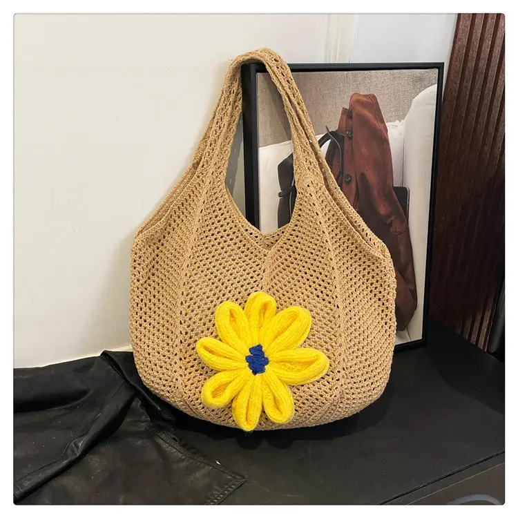 Women Woven Floral Shoulder Bag Yellow Blue Flower — feature 32