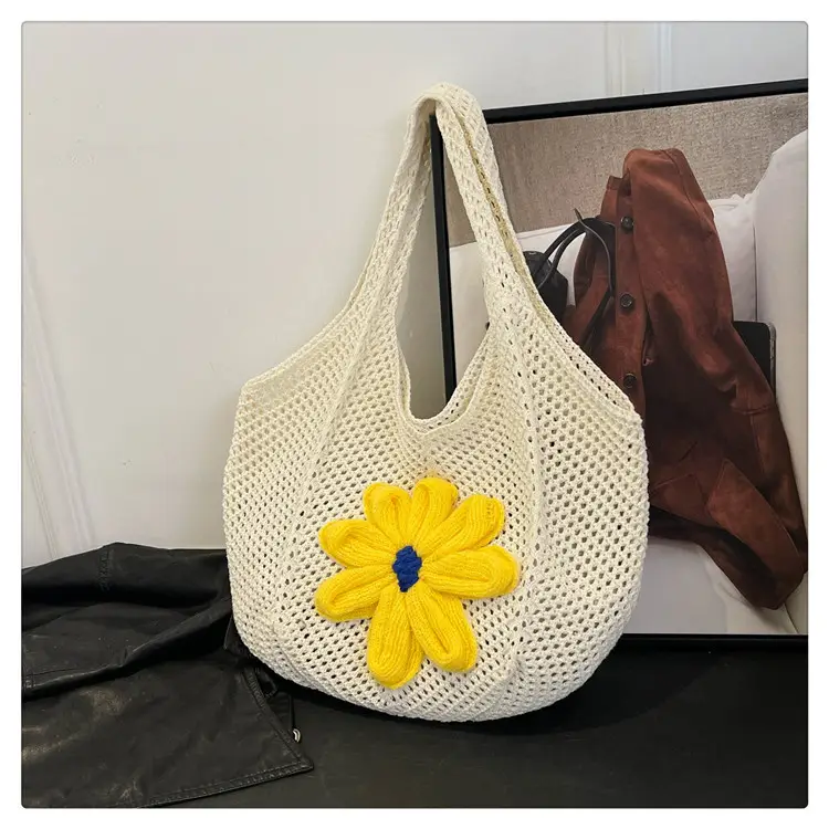 Women Woven Floral Shoulder Bag Yellow Blue Flower — feature 33