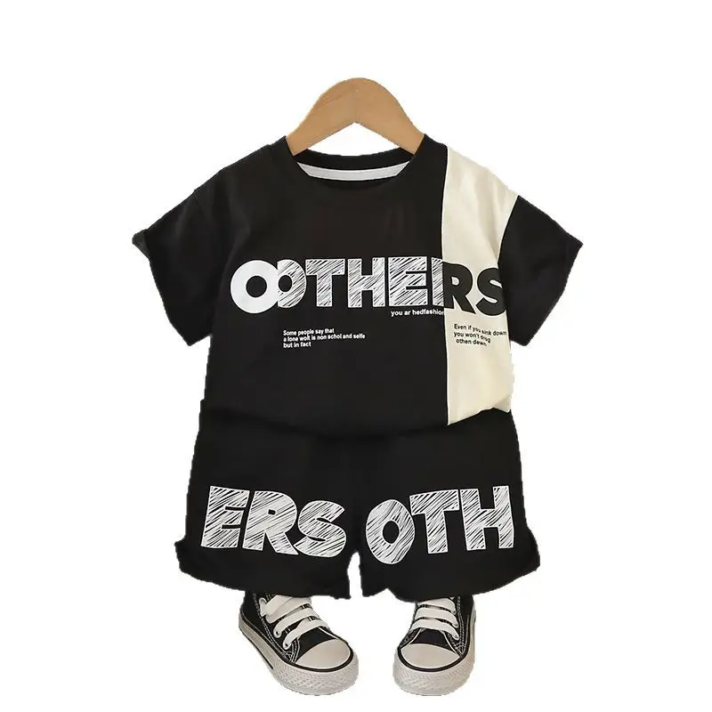 Yihao Kids' Brown Printed Two-Piece Summer Suit for Boys - Image 8