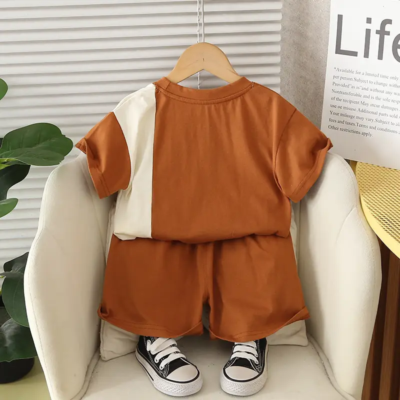 Yihao Kids' Brown Printed Two-Piece Summer Suit for Boys — feature 9