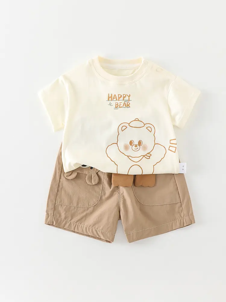 Boys T-Shirt Shorts Set Cream Brown Summer 2026 - Image 3