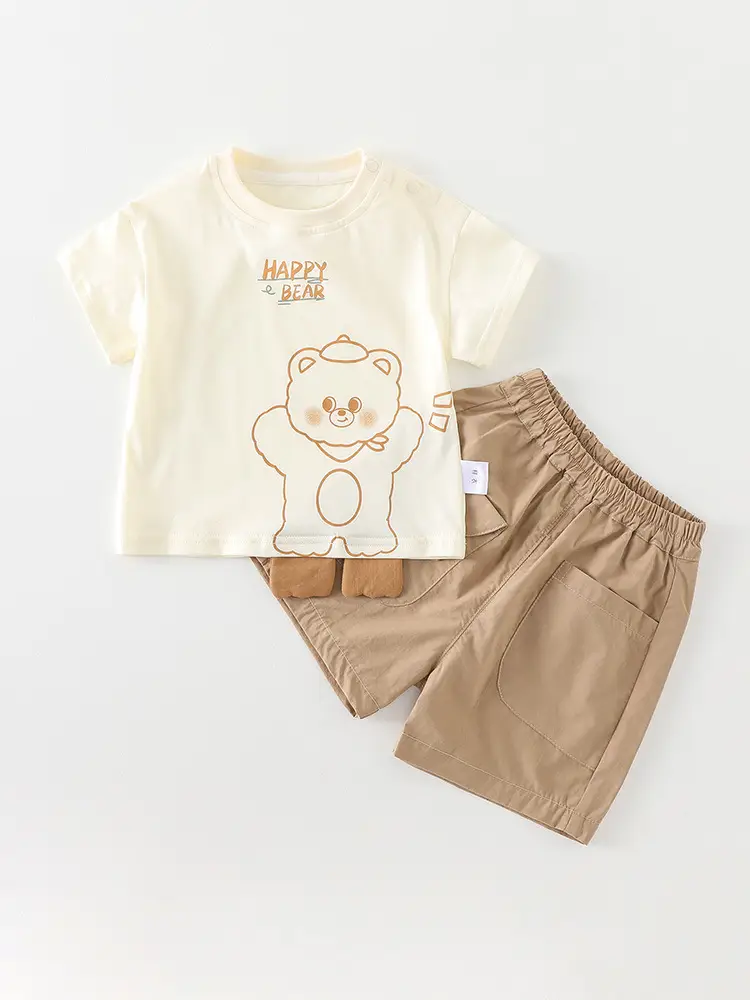 Boys T-Shirt Shorts Set Cream Brown Summer 2026 - Image 4