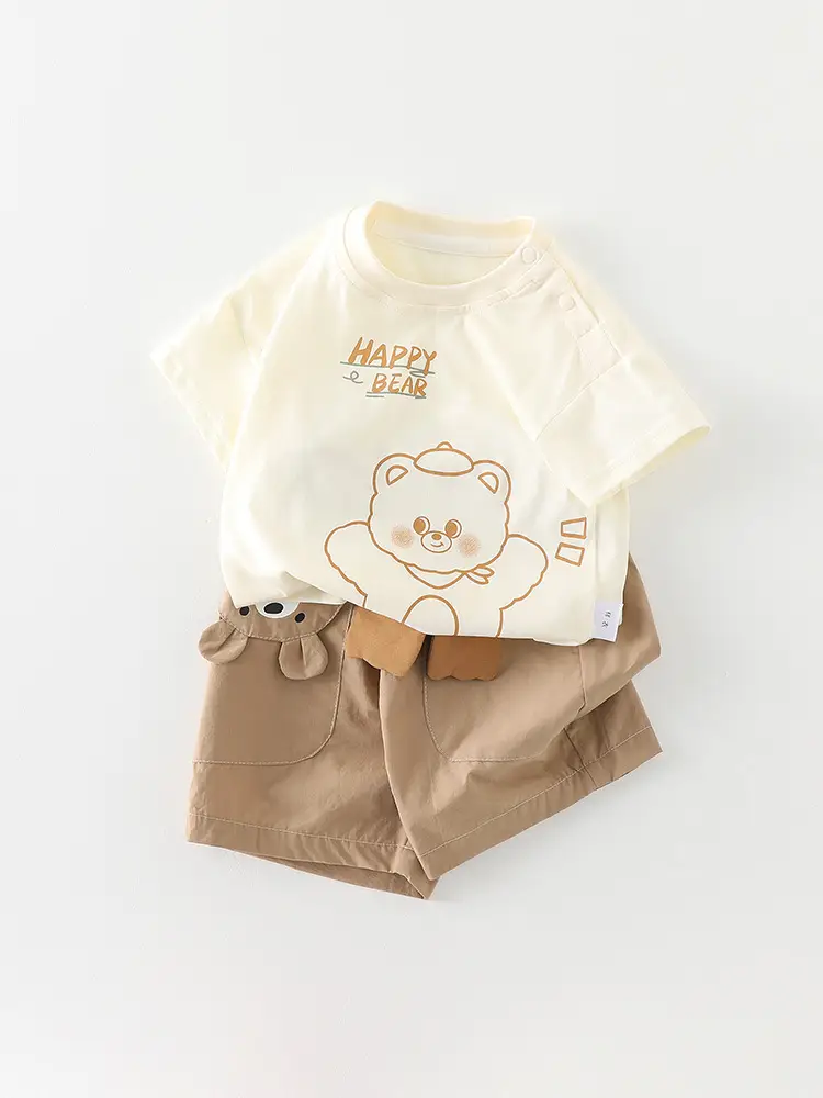 Boys T-Shirt Shorts Set Cream Brown Summer 2026 - Image 5