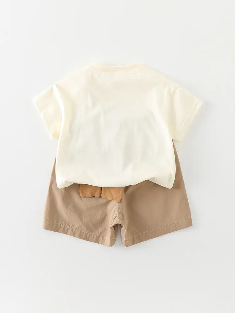Boys T-Shirt Shorts Set Cream Brown Summer 2026 - Image 6