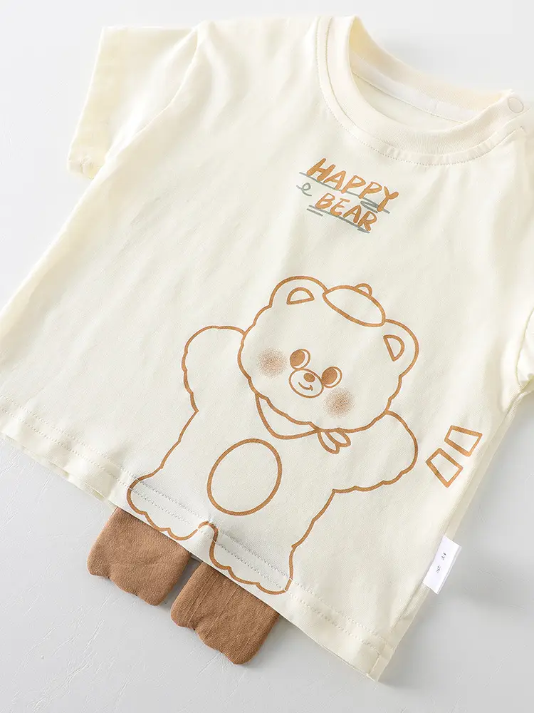 Boys T-Shirt Shorts Set Cream Brown Summer 2026 - Image 7