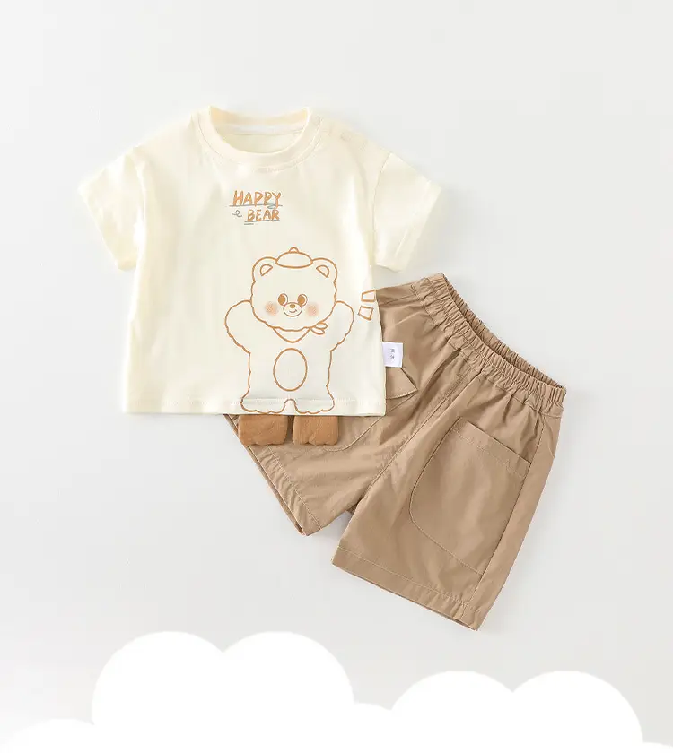 Boys T-Shirt Shorts Set Cream Brown Summer 2026 — feature 1