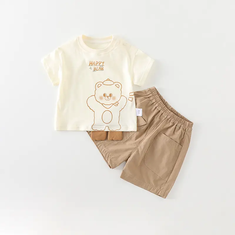 Boys T-Shirt Shorts Set Cream Brown Summer 2026 - Image 2