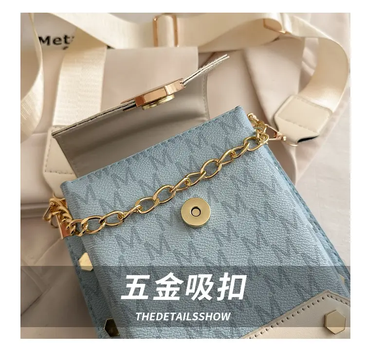 Women's tan chain strap shoulder bag with monogram pattern — feature 4
