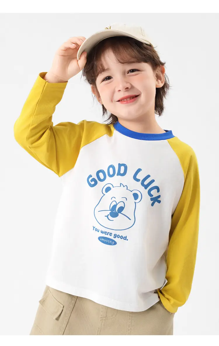 Toddler Pure Cotton Long Sleeve T-Shirt Yellow White — feature 17