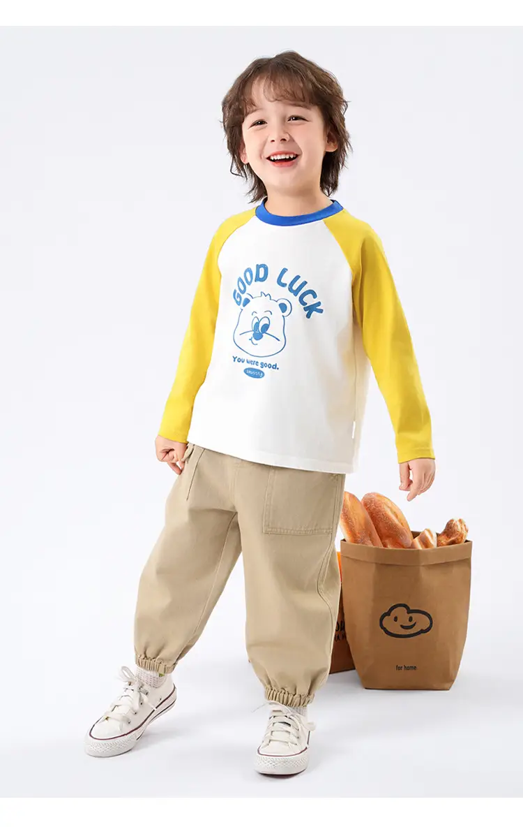 Toddler Pure Cotton Long Sleeve T-Shirt Yellow White — feature 20