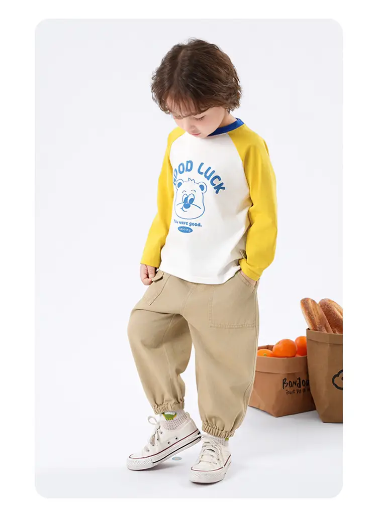Toddler Pure Cotton Long Sleeve T-Shirt Yellow White — feature 21