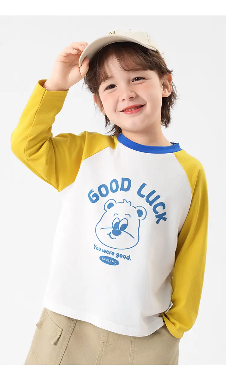 Toddler Pure Cotton Long Sleeve T-Shirt Yellow White — feature 3