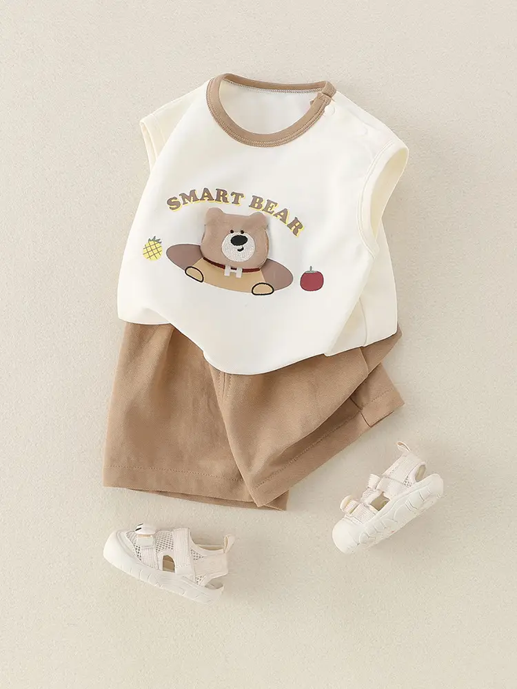New Kidsren's Pure Cotton Bear Print Suit for Boys - Image 7