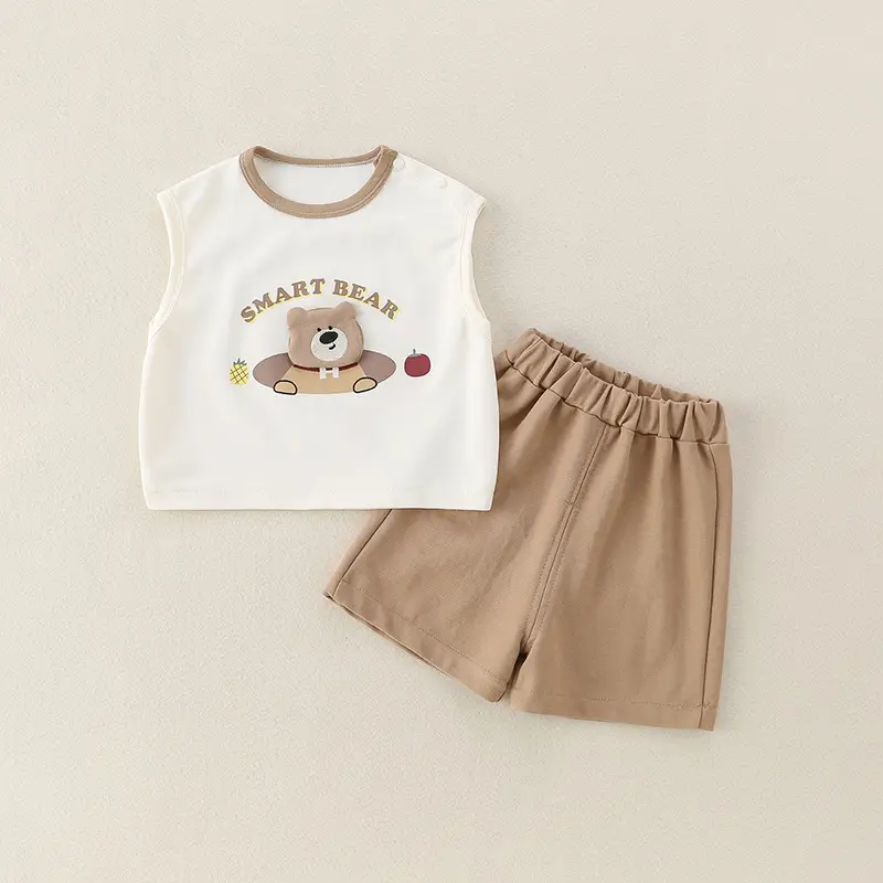 New Kidsren's Pure Cotton Bear Print Suit for Boys - Image 2