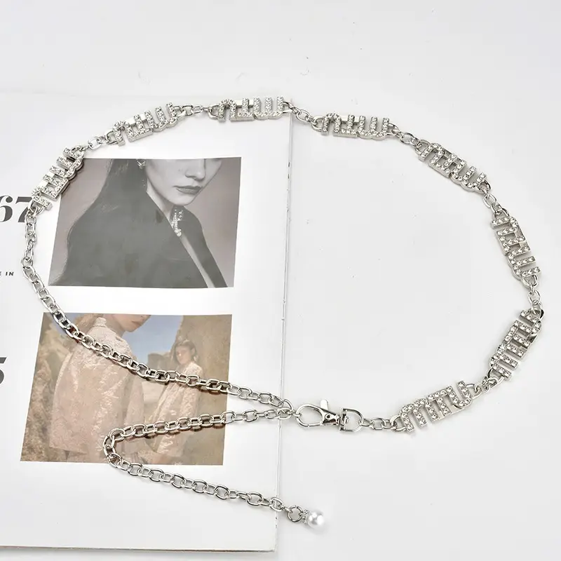 Women's Rhinestone Waist Chain Belt with Pearl Accents - Image 3