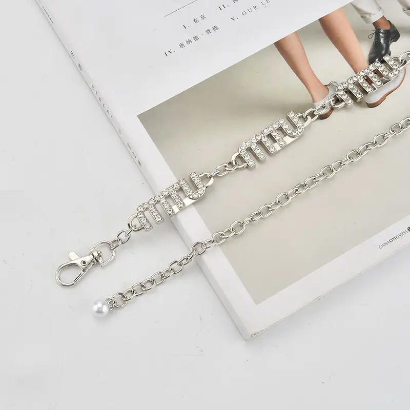Women's Rhinestone Waist Chain Belt with Pearl Accents - Image 4