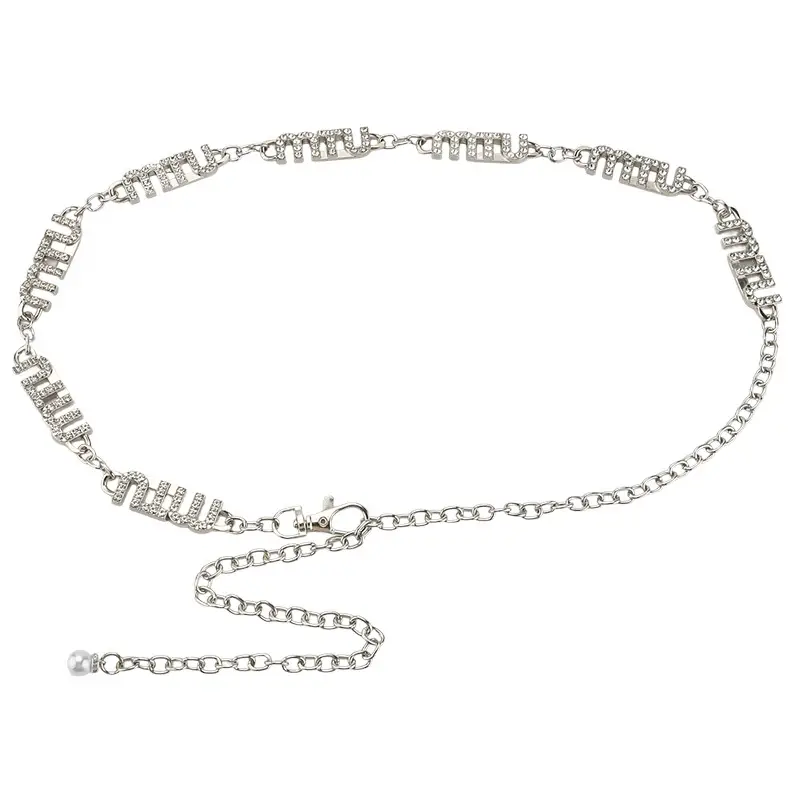 Women's Rhinestone Waist Chain Belt with Pearl Accents - Image 6