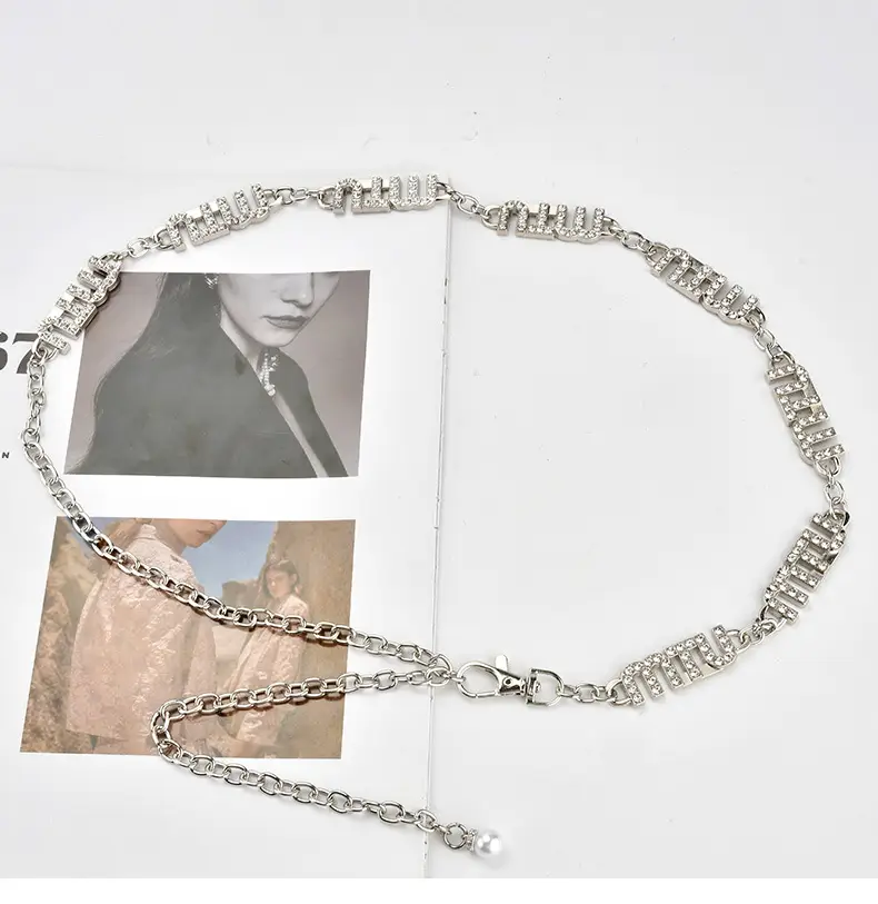 Women's Rhinestone Waist Chain Belt with Pearl Accents — feature 3