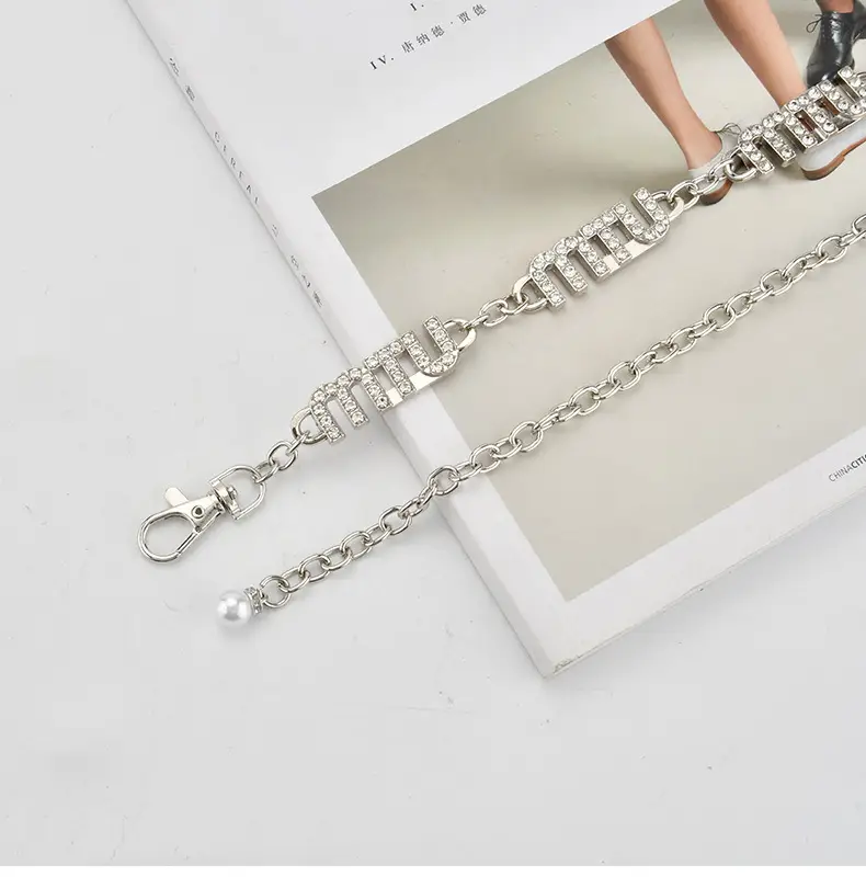 Women's Rhinestone Waist Chain Belt with Pearl Accents — feature 4