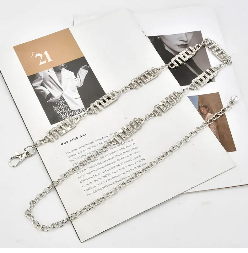 Women's Rhinestone Waist Chain Belt with Pearl Accents — feature 6