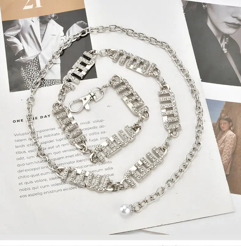 Women's Rhinestone Waist Chain Belt with Pearl Accents — feature 7