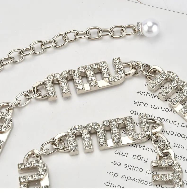 Women's Rhinestone Waist Chain Belt with Pearl Accents — feature 8
