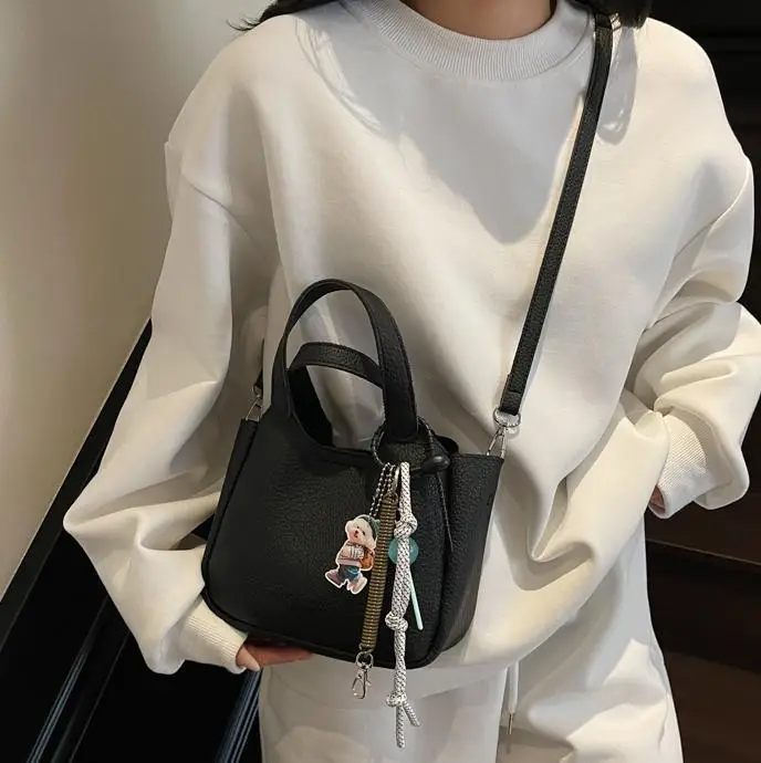 Women's Beige Crossbody Handbag with Keychain - Image 8