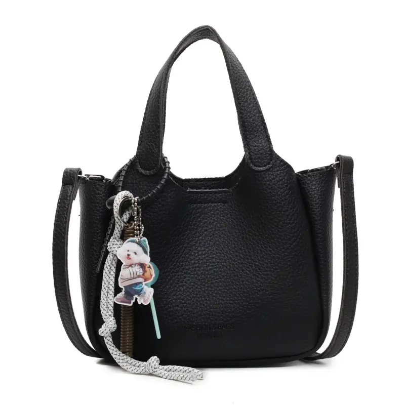 Women's Beige Crossbody Handbag with Keychain - Image 10
