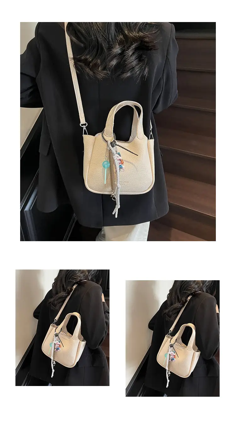 Women's Beige Crossbody Handbag with Keychain — feature 15