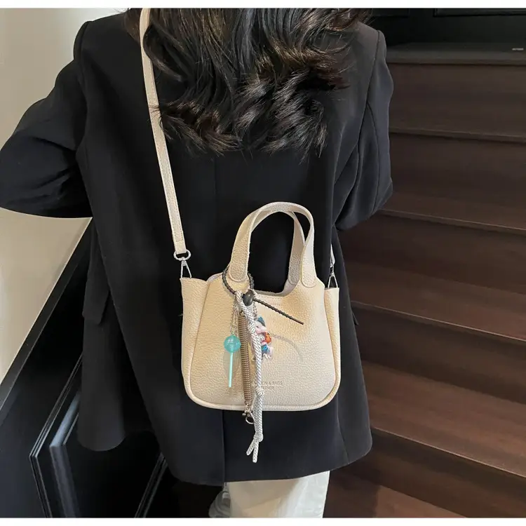 Women's Beige Crossbody Handbag with Keychain — feature 33