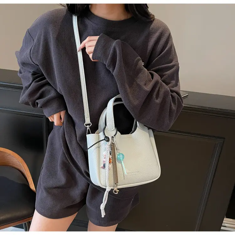 Women's Beige Crossbody Handbag with Keychain — feature 36