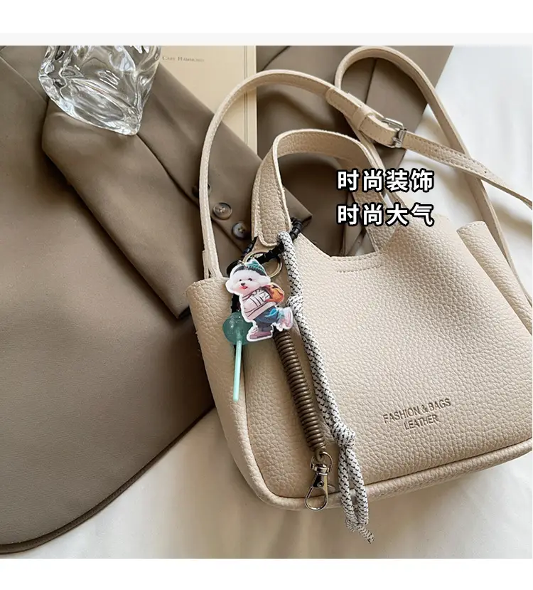 Women's Beige Crossbody Handbag with Keychain — feature 8