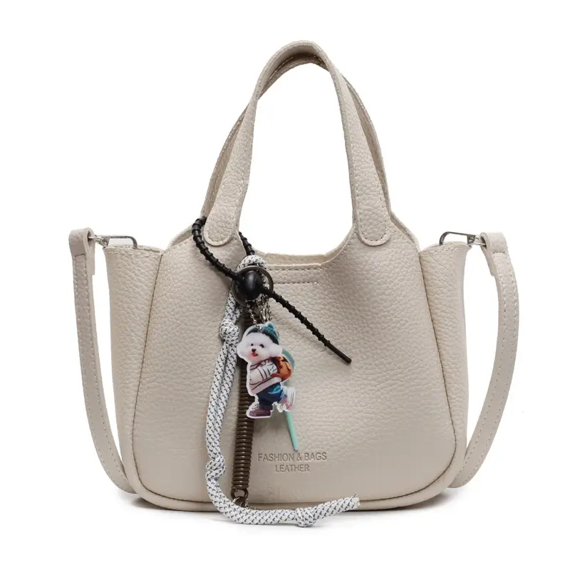 Women's Beige Crossbody Handbag with Keychain - Image 2