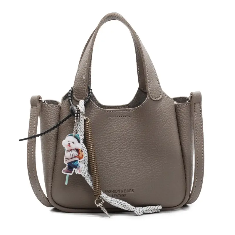 Women's Beige Crossbody Handbag with Keychain - Image 5