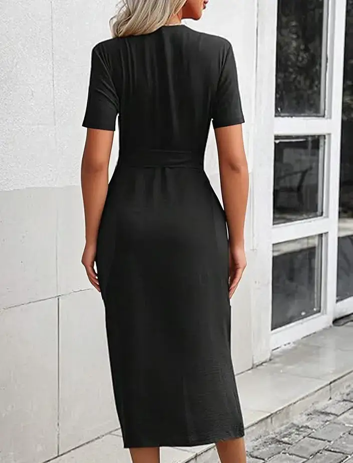 2025 Beige Lace Split Dress with Belted Waist — feature 4