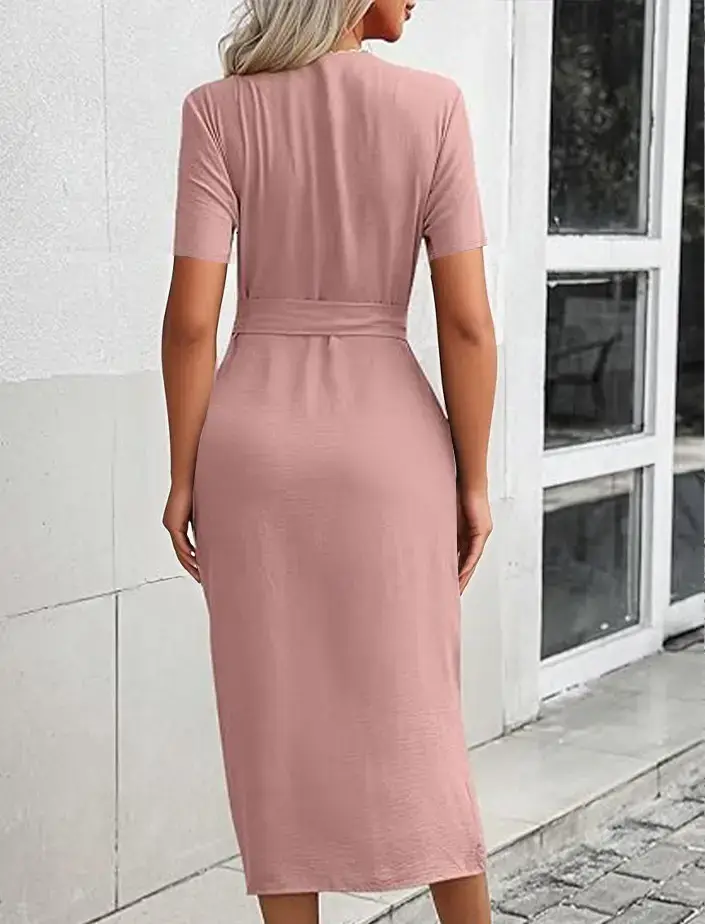 2025 Beige Lace Split Dress with Belted Waist — feature 6
