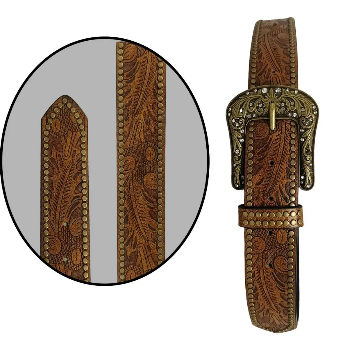 Women's Western Wind Carving Belt with Leather Strap